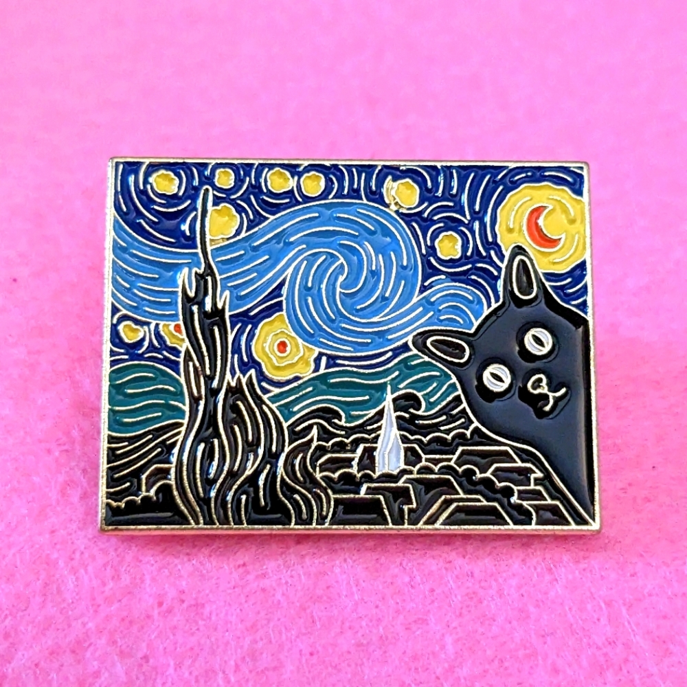 Starry Night With Cat Pin 🌠